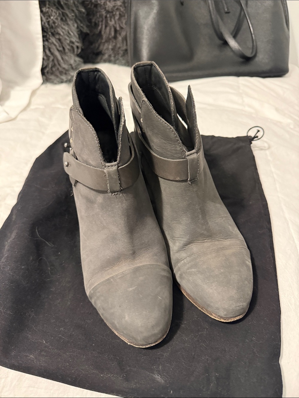 rag & bone Gray Suede Ankle Booties with Side Strap